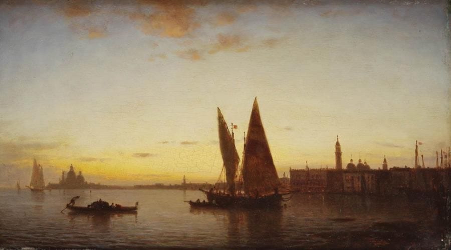 Amédée ROSIER (1831-1898)

Venise, le Grand Canal au crépuscule
Huile sur panneau d'acajou.
22 x 40 cm
Un tableau de dimensions plus importantes (74,5 x 124,5 cm) représentant ce même point de vue de Venise est conservé dans les collections du Royal Albert Memorial Museum
