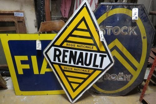 Pub. Lot de 3 plaques émaillées Renault, Fiat et Stock Citroën.