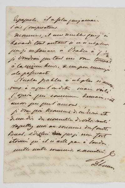 Dorothée, princesse de Lieven (1784-1854) femme d'un ambassadeur de Russie, elle fut l'amie de Talleyrand, la maîtresse de Metternich et l'égérie de Guizot.28 lettres autographes (dont 14 signées «DLieven»), 1834-1854, à Adolphe de Bacourt; 80 pages in-4 ou in-8, qqs à son chiffre couronné, qqs adresses ou enveloppes.Intéressante correspondance politique avec le diplomate Bacourt. [Secrétaire d'ambassade à Londres sous Talleyrand, Bacourt se lia intimement avec la duchesse de Dino et la princesse de Liéven; après avoir été chargé de l'ambassade pendant un an, il fut ministre à Carlsruhe (Bade) de novembre 1835 à novembre 1840, puis à Washington, Stockholm et Turin; il démissionna lors de la chute de la monarchie et se retira à Bade où il se consacra au classement des papiers de Talleyrand.]Baden 14 juillet 1836: «Je m'ennuie ici profondément. Il ne fallait pas y venir après Paris, & après Valençay»... Paris 30 septembre: elle a parlé de Bacourt à Molé et Guizot... «Lord Granville tonne contre la révolution du Portugal et entonne par contre celle de Madrid»... Apponyi est glorieux de sa toison d'or... 27 octobre, sur l'obélisque de la Concorde: «J'ai vu de l'hôtel Talleyrand l'érection de l'obélisque. L'opération a été à merveille. La foule prodigieuse. Le roi extrêmement applaudi. Comme il était dans la maison à côté j'ai fort bien vu et entendu tout & je certifie qu'il y avait bien de la cordialité dans ces vivats et qu'ils ont été unanimes»... 7 juillet 1846: la chute de Peel déplaît à toute la diplomatie à Paris. «Lady Palmerston a pris la place de Ld Brougham et m'écrit presque tous les jours. Elle est bien contente. Brougham de son côté est enragé, furieux contre les Whigs, contre moi, contre Peel. Il dit que dans quatre mois il (Ld B.) renversera les Whigs»... Elle parle aussi de Guizot, Cowley, Normanby, Lord Russell, Westmorland... Saint-Germain 30 juillet: elle parle du dernier attentat régicide sur Louis-Philippe, puis de l'Allemagne: le Roi de Wurtemberg 