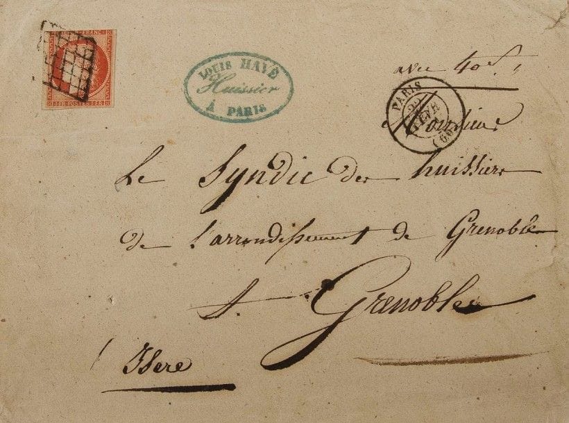 Deux albums de timbres France dont n°7 (second choix) sur enveloppe vermillon.