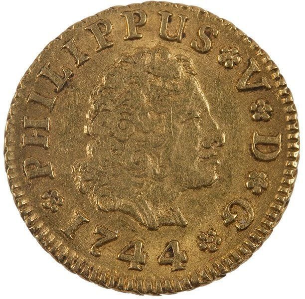 PHILIPPE V (1700-1746). Demi-escudo, 1744 Madrid. Fr.239, KM.361.1 - TB à TTB