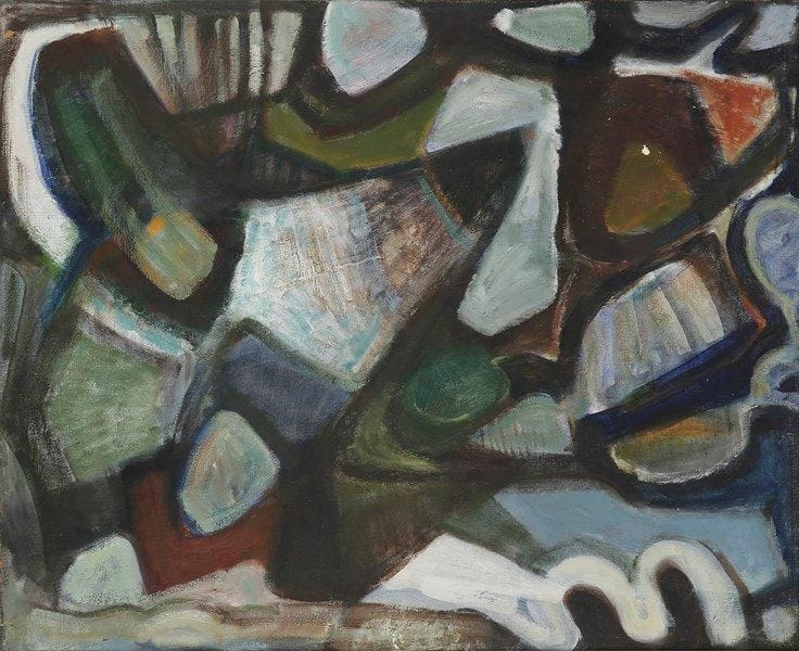 Louis SON (1921-1996)
L?Alchimiste Huile sur toile. Signée et titrée au dos. (Petit manque). 81 x 100 cm
