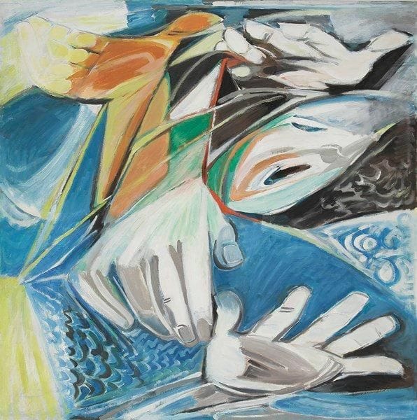 Louis SON (1921-1996)
Personnage aux mains Huile sur toile. Non signée. 120 x 120 cm