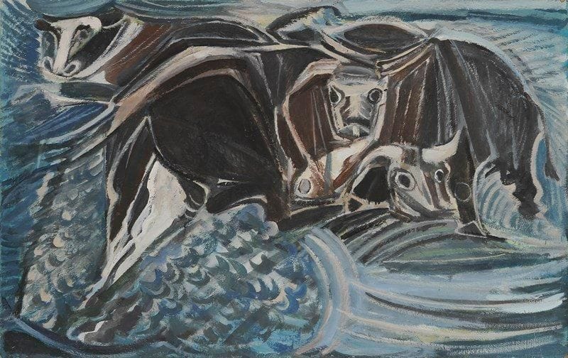 Louis SON (1921-1996)
La Charge Huile sur toile. Signée et titrée au dos. 116 x 73 cm