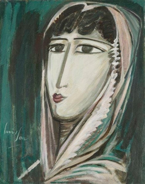 Louis SON (1921-1996)
Femme au voile Huile sur toile. Signée en bas à gauche. 92 x 73 cm