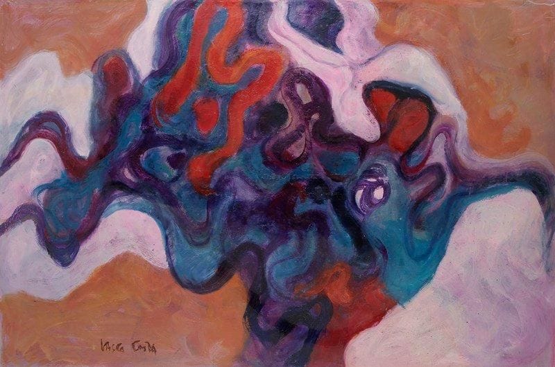Vasco COSTA (1917-1986)
Rouge, turquoise  Huile sur toile. Signée en bas à gauche. 130 x 195 cm