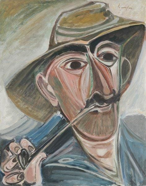 Louis SON (1921-1996)
Paysan fumeur, vers 1984 Huile sur toile. Signée en haut à droite. Signée et titrée au dos. 92 x 73 cm
