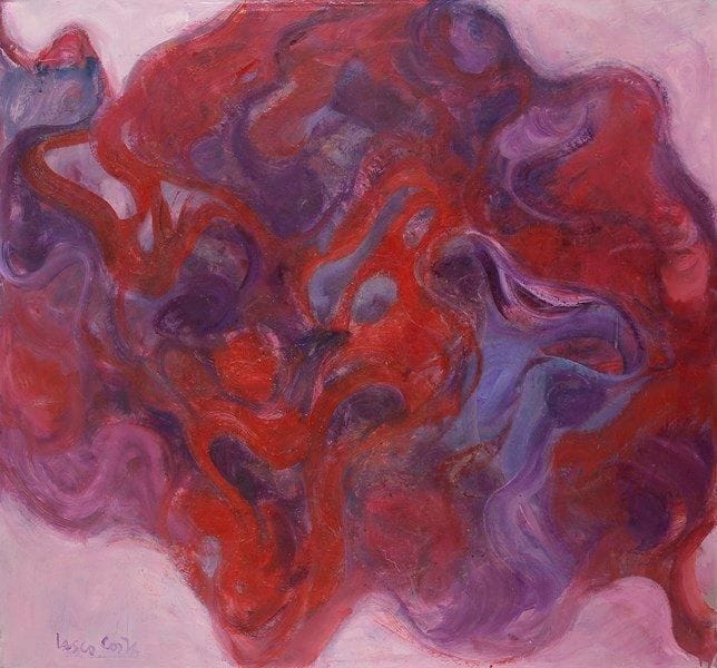 Vasco COSTA (1917-1986)
Rouge, mauve  Huile sur toile. Signée en bas à gauche. 146 x 155 cm