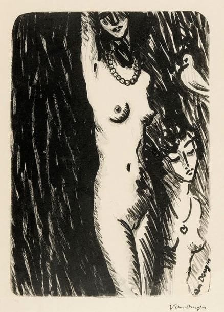 Kees VAN DONGEN (1877-1968)
Le Torse (deux femmes et un pigeon). 1924-1925. Lithographie. 265 x 378. Juffermans L 5; Verney et Lemaresquier, La Galerie des Peintres-Graveurs, cat. d'exposition, Musée de Bayeux, 1999, n° 128. Très belle épreuve sur japon, numérotée à la mine de plomb et revêtue du timbre de l'artiste. Marges. Rare. Tirage à 15 épreuves. Éd. de la Galerie des Peintres-Graveurs. Cadre