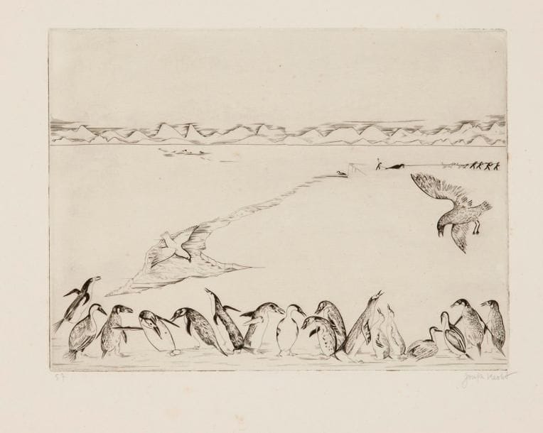 Joseph HECHT (1891-1951)
Amérique. Pl. pour Atlas, poème d'André Suarès. 1928. Burin. 328 x 246. Plumart, Tonneau-Ryckelynck 163. Parfaite épreuve sur vergé de Montval filigrané au brochet, numérotée et signée à la mine de plomb. Toutes marges. Tirage à 120 épreuves