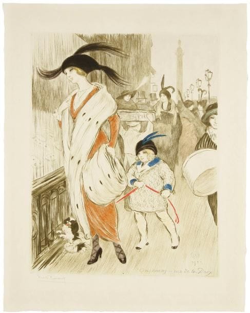 Emile MALO-RENAULT (1870-1938)
Cinq heures rue de la Paix. 1913. Pointe sèche. 282 x 372. Impression en couleurs. Parfaite épreuve sur simili-japon, signée à la mine de plomb. Toutes marges. Timbre sec: Cercle de la Librairie (Lugt 438)