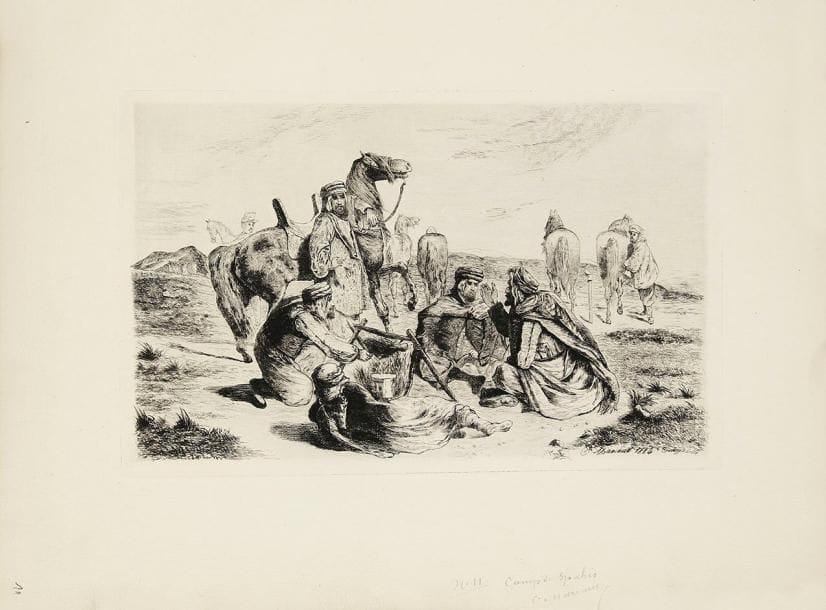Casimir Mariaud (actif au XIXe s.)
Vues d'Afrique du Nord (Algérie); Vues de Dordogne (région de Brantôme). 1870-1880. Un album grand in-4 contenant 23 eaux-fortes. Belles épreuves sur vélin ou vergé, annotées à la mine de plomb ou à l'encre, la plupart signées et datées «1888». Joint: 6 vignettes gravées à l'eau-forte par Auguste Delâtre