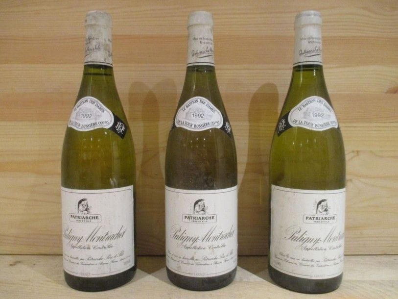 6 bouteilles PULIGNY MONTRACHET, Patriarche Père & Fils, 1992 (e.l.s. dont 2 avec accrocs).