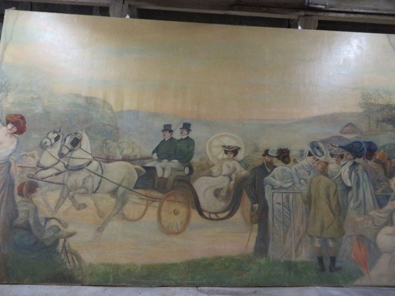 Attribué à Lucien-Marie METIVET (1863-1930)
Promenade au bois de Boulogne. Huile sur toile.  235 x 384 cm