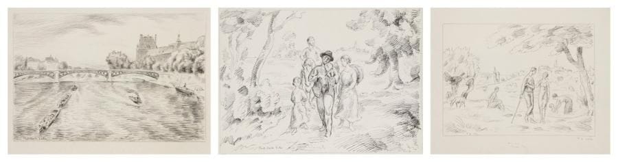 Paul-Emile COLIN (1867-1949)

La Seine et le Louvre - dessins préparatoires pour les «Fleurette», 1930
3 dessins sur vélin, le 1er à la mine de plomb, les deux autres à la plume et à l'encre sur mine de plomb.
Tous signés, un annoté.
Format divers.