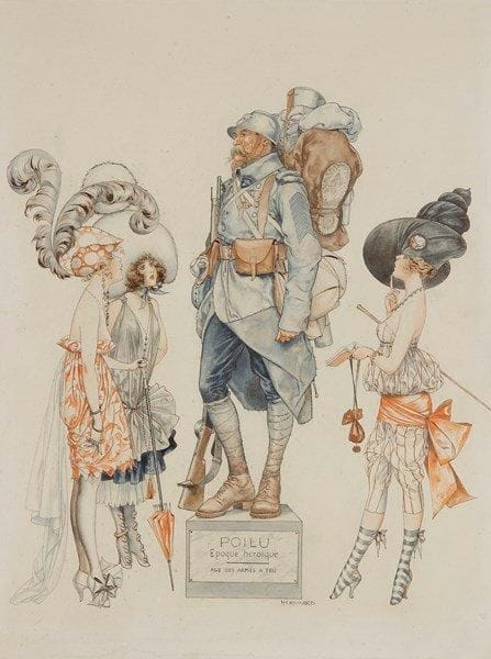 Chéri HÉROUARD (1881-1951)

Poilu, époque héroïque - Age des armes à feu
Aquarelle.
Signée et titrée en bas au milieu.
47 x 35 cm
Le dessin fut publié en couverture de la revue La Vie Parisienne n°37 du 14 septembre 1918.
