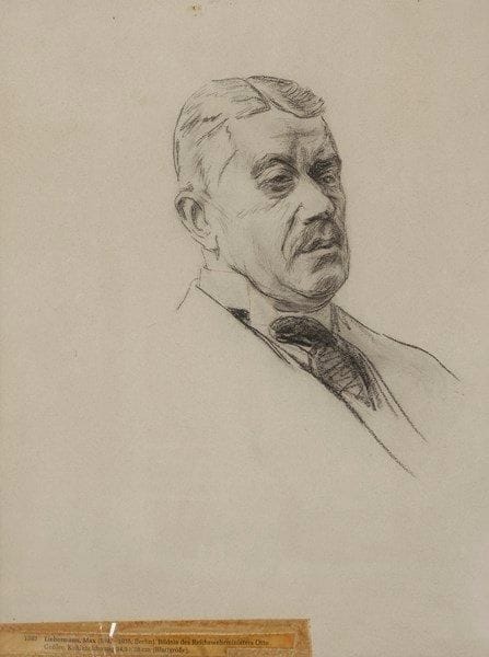 Max LIEBERMANN (1847-1935)

Portrait de ministre du Reich Otto Gessler
Fusain.
Non signé.
Ancien cartel collé en bas à gauche. (Traces de scotch).
33 x 26 cm
