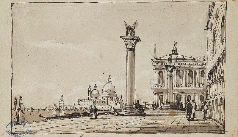 Amédée ROSIER (1831-1898)

Venise, la piazzetta et la Salute
Dessin à l'encre et lavis d'encre.
Porte le cachet de la vente de l'atelier en bas à gauche (Lugt 2149a).
12.5 x 21.5 cm
