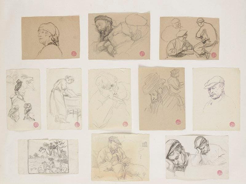 Lucien OTT (1870-1927)

Études de personnages
11 dessins à la mine plomb.
9 portent le cachet rouge de l'artiste.
2 monogrammés. (Collés sur un même montage).
Environ 11 x 15 cm chaque

