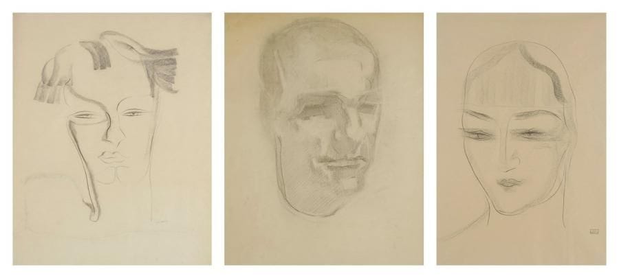 Emmanuel GONDOUIN (1883-1934)

Portraits de femme - Autoportrait présumé
3 dessins à la pierre noire et estompe.
L'un signé, l'autre porte le cachet de la vente de l'atelier, le dernier non signé
56 x 44 cm, 46 x 31 cm et 49 x 39 cm
