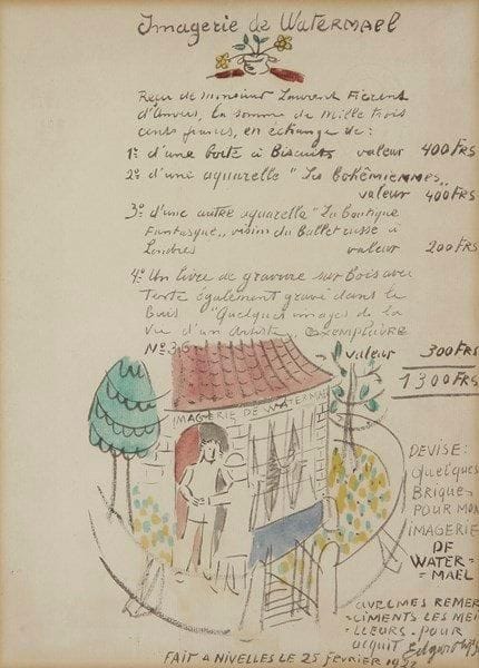 Edgard TYTGAT (1879-1957

Imagerie de Watermael, 1929
Dessin à l'encre et aquarelle.
Signé, daté et situé Nivelles en bas à droite.
30.5 x 22.5 cm
Provenance: 
Galerie Guillaume Campo, Anvers.
