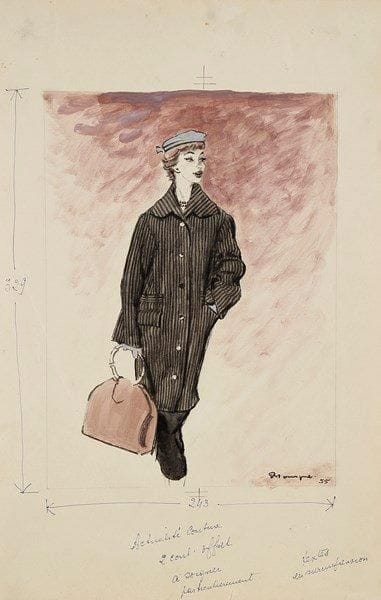 Pierre MOURGUE (1890-1969)

Manteau sport (Magazine Actualité Couture 1955)
Dessin à l'encre et gouache.
Signé et daté en bas à droite.
50 x 32.5 cm
