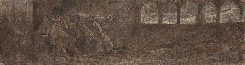 Giovanni FATTORI [italien] (1825-1908)

Moines de Vallombrosa
Dessin à l'encre et aquarelle.
Signé en bas à droite.
11.5 x 41 cm
