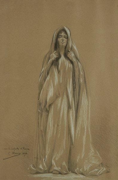 Georges CLAIRIN (1843-1919)

Femme à la longue robe, 1898
Dessin à la pierre noire et craie blanche.
Signé, daté et annoté Pour les enfants de France en bas à gauche.
45 x 30 cm
