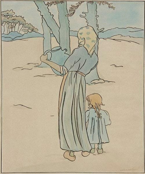 Jean-Georges Huyot, dit George AURIOL (1863-1938), (dans le goût de)

Femme à la jarre et fillette de dos, 1894
Aquarelle et traits d'encre de chine sur vélin.
Porte une inscription (signature ?) à la plume et à l'encre sépia dans l'angle inférieur droit: «Manilou». Annoté à la mine de plomb sous le trait carré: «16 Juillet 94 Lamalou». (Anciennement décollé et lavé, avec petites épidermures au verso. Annotations d'encadreur en tête).
32 x 25 cm
