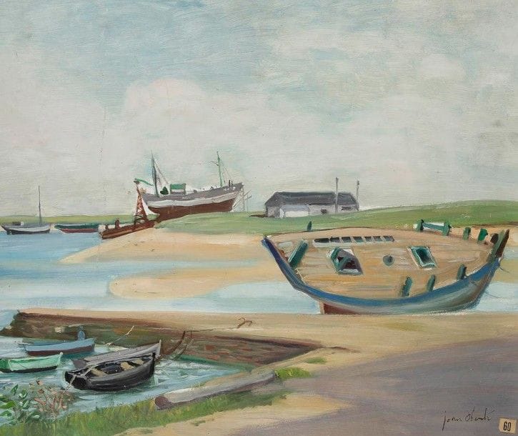 Jean OBERLé (1900-1961)

Les Barques à Moguès
Huile sur isorel.
Signée en bas à droite.
54 x 65 cm
Provenance: 
Vente de l'atelier, Hôtel Drouot, 18 décembre 1961, numéro 60.
