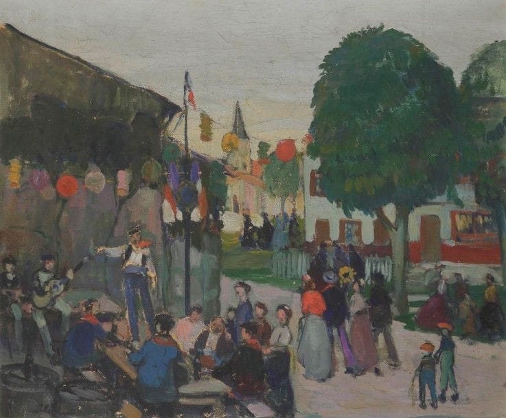 P.L. MULLER (XXe siècle)

Pays basque, le 14 juillet au village
Huile sur toile.
Signée en bas à gauche.
(Petits manques).
38 x 46 cm