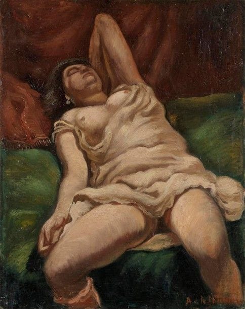 Amédée de LA PATELLIERE (1890-1932)

Nu renversé, 1928
Huile sur toile.
Signée en bas à droite.
(Rentoilage et petits manques).
73 x 92 cm

Exposition: 
- Musée National d'Art Moderne, Paris, 1945, n°71. 
- Palais des Beaux-Arts, Bruxelles, 1946, n°31.
- Le Nu dans la peinture française, Galerie Charpentier, Paris, 1953.
- Galerie K. Granoff, Paris, 1963, n°19.
- Musée Galliera, Paris, 1973, n°77.
- Amédée de La Patellière, les éclats de l'ombre, Roubaix, La Piscine Musée d'art et d'industrie André Diligent, 2014, n°86.

Bibliographie: 
- J.-F N. A. de la Patellière au Musée National d'Art Moderne, Essor, 20 octobre 1945 reproduit.
- J. Alazard, Amédée de La Patellière, Genève, Cailler, 1953, n°56.
- Catalogue exposition, Amédée de la Patellière, Les éclats de l'ombre, Roubaix, Nantes, Beauvais, 2014/2015, reproduit page 139, Paris, éditions Gourcuff-Gradenigo.