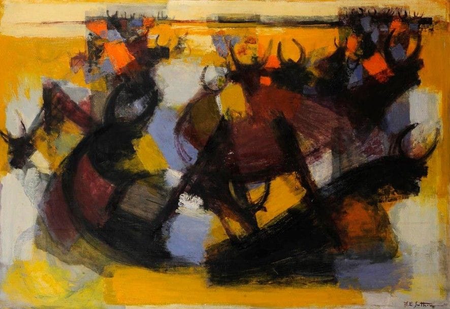 MAURICE-ELIE SARTHOU (1911-1999)

La Grande Mamade ou Taureaux en Camargue, 1957
Huile sur toile.
Signée et datée en bas à droite.
100 x 146 cm

Provenance: 
Ancienne galerie Marcel Guiot, Paris

Exposition: 
Paysages de France, Musée de Rouen, 1958.
