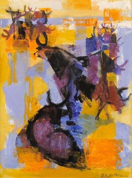 MAURICE-ELIE SARTHOU (1911-1999)

Taureaux en Camargue
Huile sur toile.
Signée en bas à droite.
65 x 50 cm