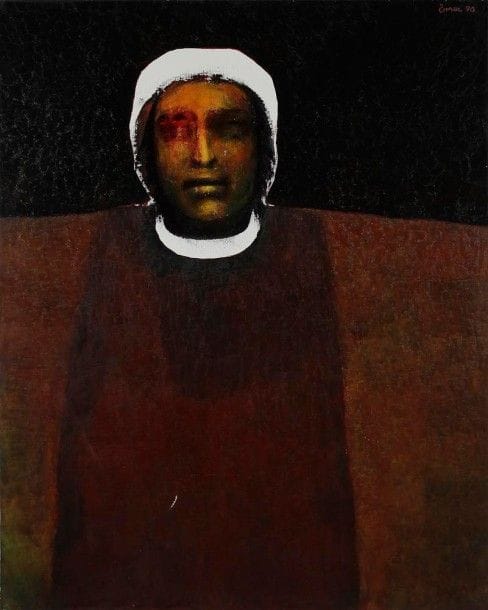 Ömer KALESI [macédo-turc] 

Berger, 1990
Huile sur toile.
Signée et datée en haut à droite.
100 x 81 cm

Provenance: 
- Galerie Zafira, Paris. 
- Acquis par l'actuelle propriétaire auprès de celle-ci.

Exposition: 
Ömer Kalesi, Galerie Zafira, Paris, 1999.