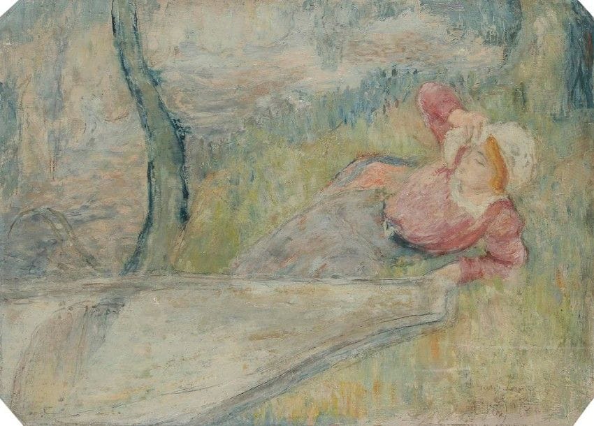 Louis LEGRAND (1863-1951)

Le Repos champêtre, 1913
Huile sur panneau.
Signée, datée et dédicacée en bas à droite.
53 x 74 cm