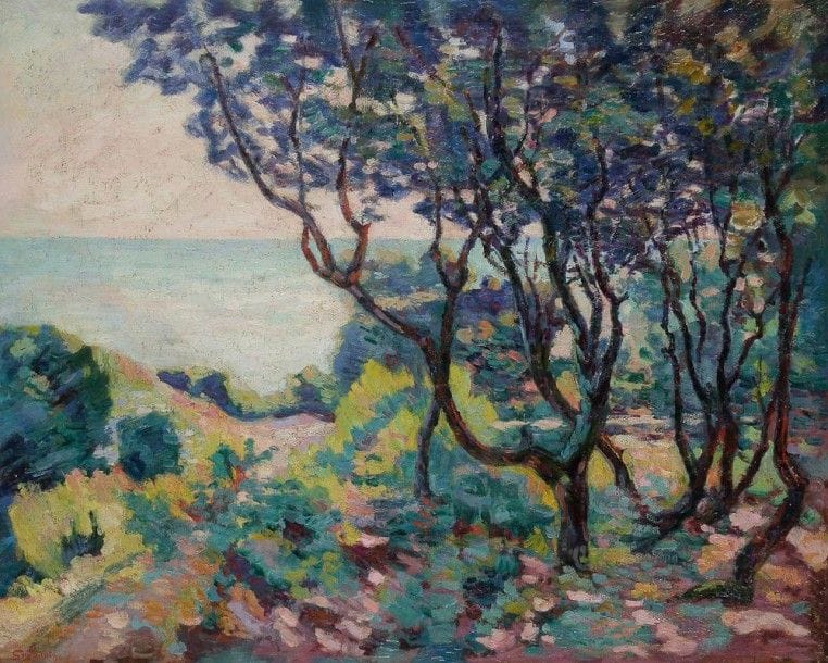 Armand GUILLAUMIN (1841-1927)

Le Brusc, près de Toulon, vers 1900
Huile sur toile.
Signée en bas à gauche.
(Restaurations).
65 x 81 cm

Provenance: 
- Ancienne collection R. Gérard, Paris 
- Galerie Serret-Fauveau, Paris
- Collection Bonnefons, Paris. Acquis auprès de ces derniers en 1957, lors de l'exposition consacrée à l'artiste.
 - Resté dans sa descendance depuis.

Exposition: 
Armand Guillaumin, Galerie Serret-Fauveau, Paris, 
23 mai 1957, n°16.

Bibliographie: 
G. Serret et D. Fabiani, Armand Guillaumin, Catalogue Raisonné de l'?uvre peint, Paris, 1971, n°446, reproduit.

