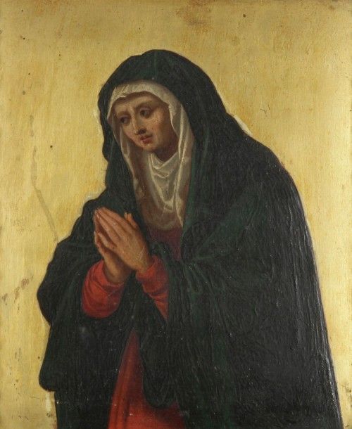 École Flamande du XVIIe siècle
Vierge en prière. Cuivre. 17 x 14,5 cm. Restaurations