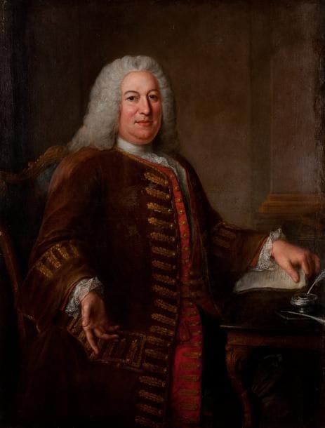 Attribué à Donatien NONOTTE (1708 - 1785)
Portrait d'homme à la lettre. Toile. 132 x 101,5 cm. Restaurations. Sans cadre