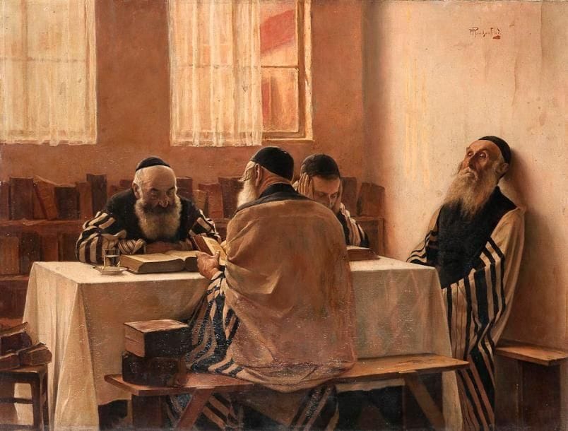 Alois Heinrich PRIECHENFRIED (1867-1953)
Rabbins en méditation Huile sur toile. Signée en haut à droite. 60 x 80 cm
Alois Priechenfried renouvelle dans ce tableau la scène des rabbins à l'étude que tant d'artistes se sont essayés à peindre et que si peu ont réussi à rendre. L'artiste est parvenu, dans cette composition particulièrement équilibrée, à décrire l'enchantement d'un lieu d'étude où régnent concentration, mysticisme et sérénité. Le jeu de la lumière sur les visages des rabbins concourt à renforcer le sentiment de quiétude et d'intemporalité, attaché à l'étude de la Torah. Cette scène de Shtetl que les peintres représentent souvent dans la pénombre est ici nimbée de lumière. C'est cette lumière qui transcende l'ameublement spartiate de la pièce et permet de se focaliser sur les personnages. L'attitude particulière à chacun de ces personnages traduit l'intensité de son étude. De celui qui adossé au mur médite les yeux fermés à celui qui tient son visage entre ses deux mains pour mieux se concentrer, tous partagent la même ferveur. Mots-clés: Judaica, Jewish, Hebrew, Judaïsme, Hébreu.
Rabbis in Meditation. Oil on canvas. Signed top right.