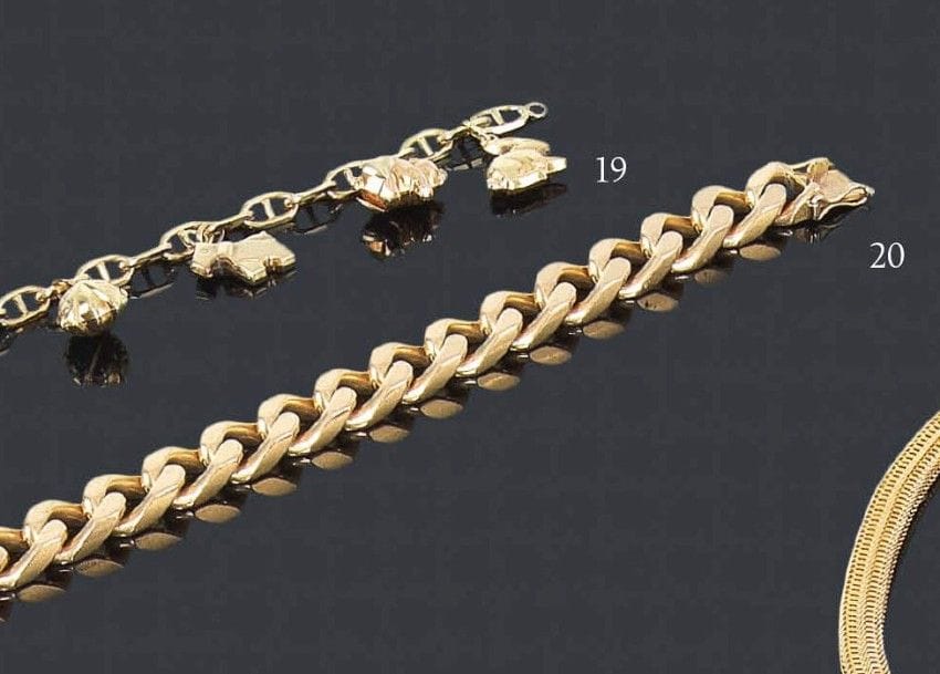 Bracelet en or jaune 18K, maillons gourmette. Longueur: 21,5 cm - Poids: 94,6 g