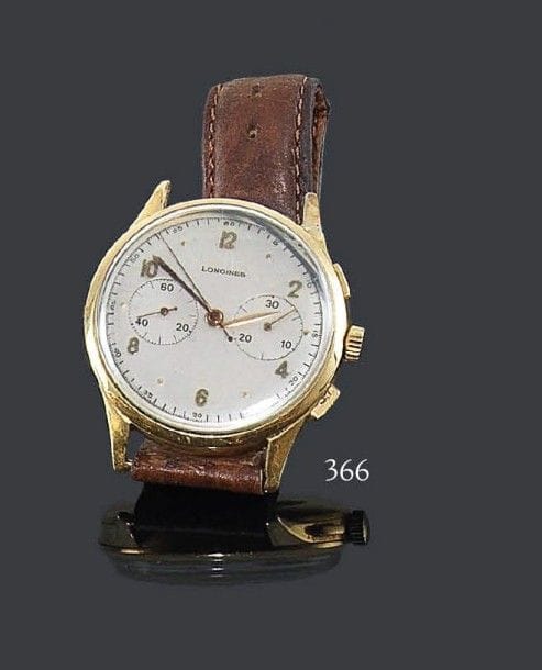 LONGINES
Montre bracelet d'homme en or 18K. Chronomètre. Bracelet en cuir (manque une partie). Poids brut: 44 g