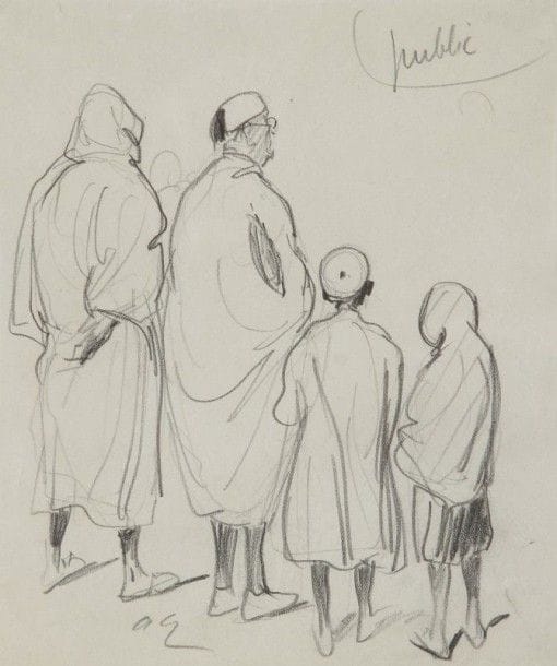 André GALLAND (1886-1965)

Tunisiens de dos
Dessin au fusain.
Monogrammé en bas à gauche.
Marqué «Public» en haut à droite.
20 x 17 cm