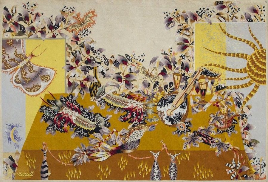 Jean LURÇAT (1892-1966) Cartonnier & Atelier TABARD Lissier à Aubusson

Le Mouton, la laine et la lumière, carton de 1949
Tapisserie.
Signée LURçAT et marqué du monogramme du lissier TABARD dans la trame en bas à gauche, porte un bolduc au dos à gauche (mentions effacées) et un autre au dos à droite sur lequel figure le numéro 2107.
191 x 259,5 cm
Important:
Un nouveau bolduc, compte tenu que celui apposé au dos de cette tapisserie est effacé, pourra être délivré par La Fondation Jean et Simone Lurçat sur demande de l'acquéreur.
Cette ?uvre figurera au catalogue raisonné des tapisseries actuellement en préparation par la Fondation Jean et Simone Lurçat.
Remerciements:
Nous adressons nos plus vifs remerciements à La Fondation Jean et Simone Lurçat et tout particulièrement à M. Xavier Hermel, son administrateur, pour les éléments précieux, à la rédaction de la notice de cette ?uvre, qu'ils nous ont transmis."