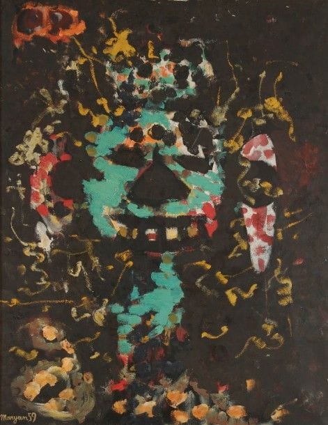 Pinchas Burstein dit MARYAN [polonais] (1927-1977)

Personnage, 1959
Huile sur toile.
Signée et datée en bas à gauche.
116 x 89 cm
