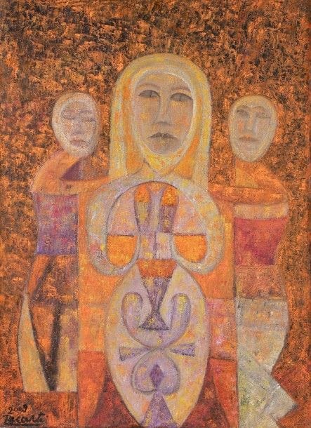 Rezki ZERARTI [algérien] (né en 1938)

La Femme qui tient à ses traditions, 2009
Huile sur toile.
Signée et datée en bas à gauche.
Signée, datée et titrée au dos.
71 x 50 cm

