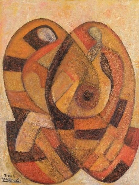 Rezki ZERARTI [algérien] (né en 1938)

De bon c?ur, 2004
Huile sur toile.
Signée et datée en bas à gauche.
Signée, datée et titrée au dos.
60 x 45 cm
