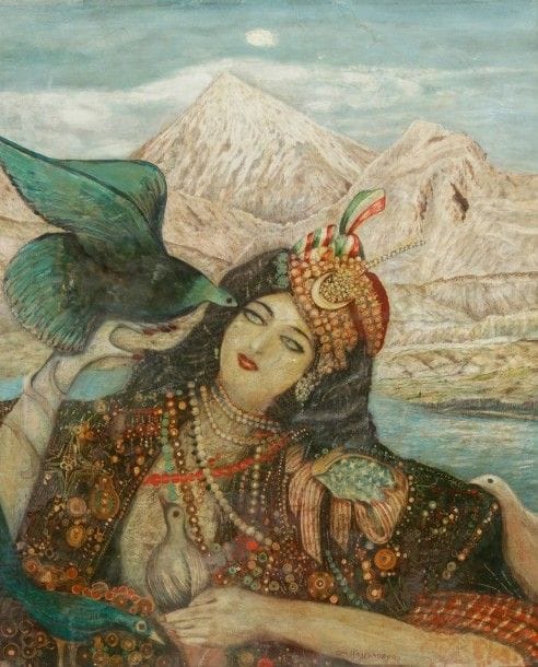Ghasem HAJIZADEH [iranien] (Né en 1947)

Femme à l'oiseau
Technique mixte sur papier.
Signée en bas vers la droite.
65 x 54 cm
