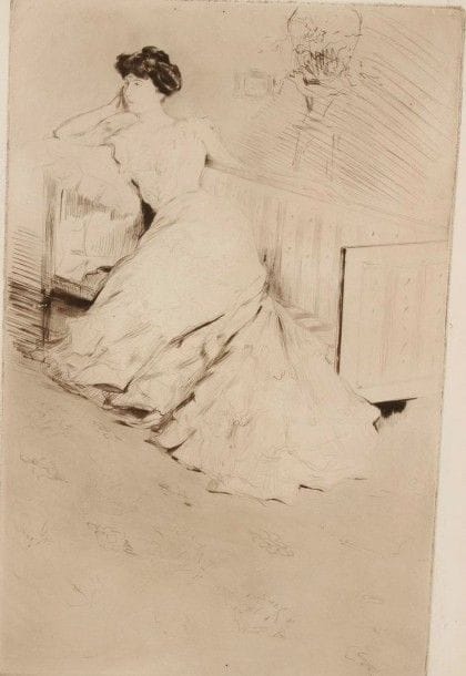 Edgar CHAHINE (1874-1947)

 La Femme au divan. 1905. Pointe sèche. 298 x 465. Tabanelli 147. Très belle épreuve sur vergé, dédicacée et signée au crayon. Menues salissures marginales. Quelques plis cassés, dont deux pénétrant dans le sujet. Toutes marges.