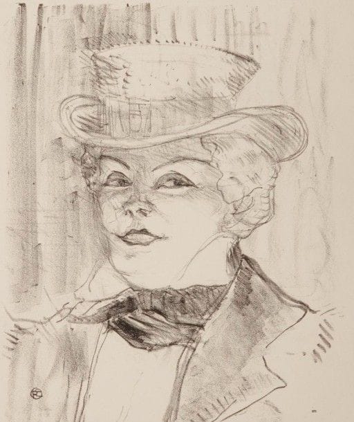 Henri de TOULOUSE-LAUTREC (1864-1901)

 Madame Réjane. 1898. Lithographie. 233 x 290. Delteil 266; Wittrock 266. Très belle épreuve sur vélin crème fort, du tirage à 100 épreuves effectué par la Société des Amis du Musée d'Albi en 1951. Quelques courts plis cassés dans les angles supérieurs. Courte déchirure au bord droit en pied. Toutes marges.